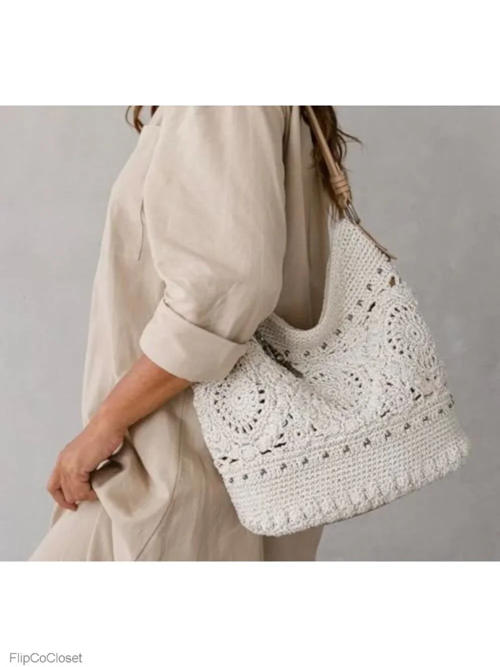 Hand Crochet Hobo Bag Large Shoulder Purse Vegan Lining Everyday Travel